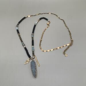 Stella & Dot Artisan Druzy Stone Necklace Blue Crystal Beaded Boho